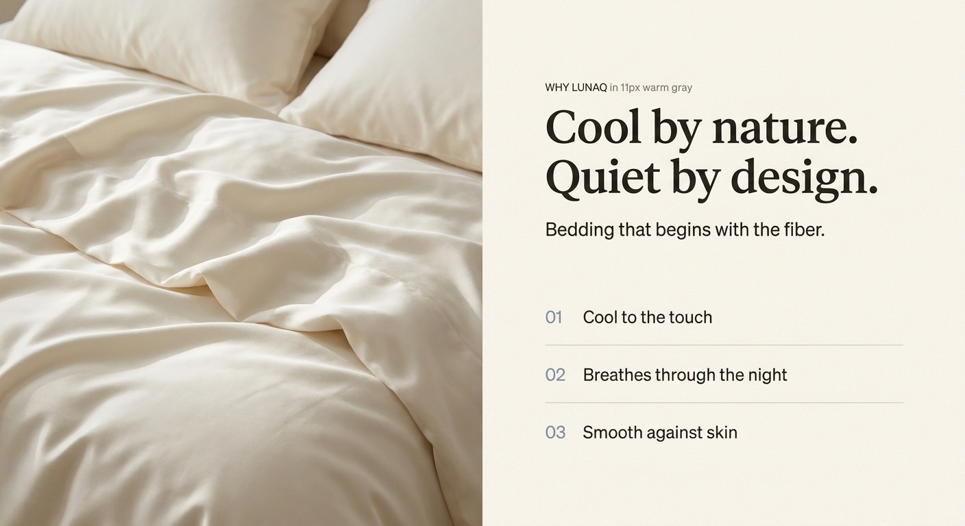 Ivory LunaQ bedding arranged in soft, natural folds